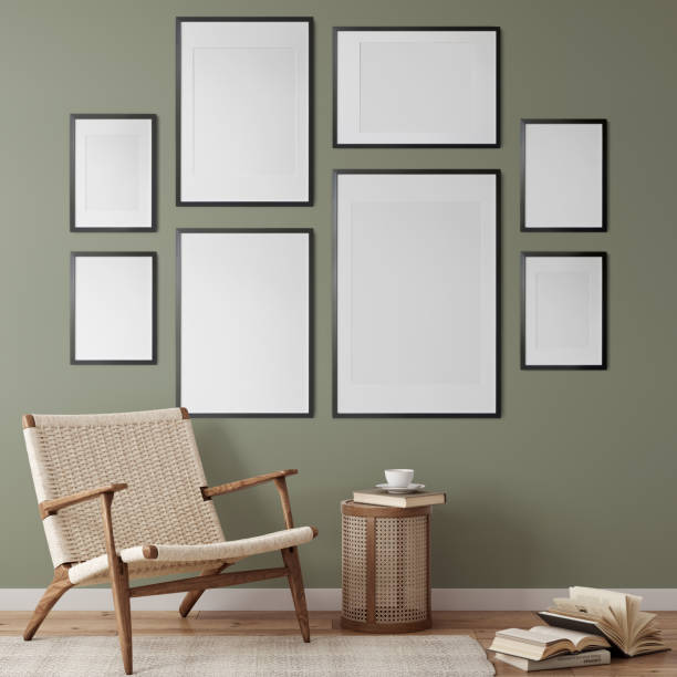 istock Eco Friendly interior style. living room. Frame mockup. Poster mockup. 3d rendering, 3d illustration 1366511887
