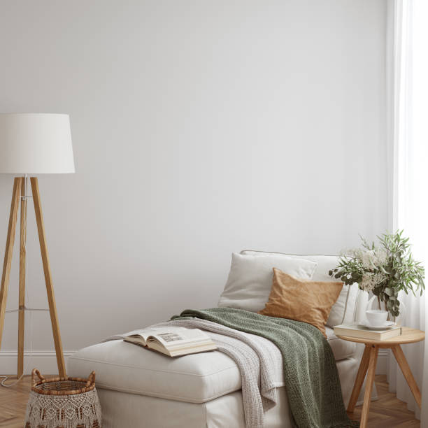 istock Eco Friendly interior style. living room. Wall mockup. Wall art. 3d rendering, 3d illustration 1366511927