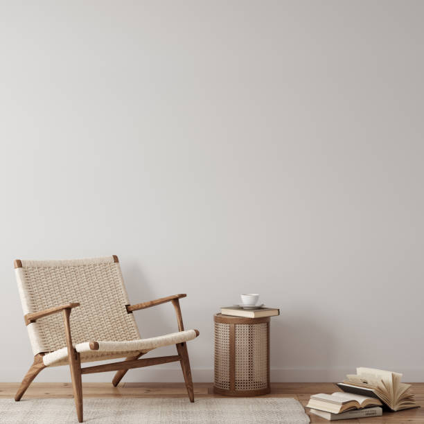 istock Eco Friendly interior style. living room. Wall mockup. Wall art. 3d rendering, 3d illustration 1366512026