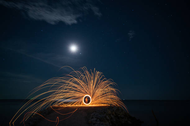 istock Steel wool photography with moon 1366512958