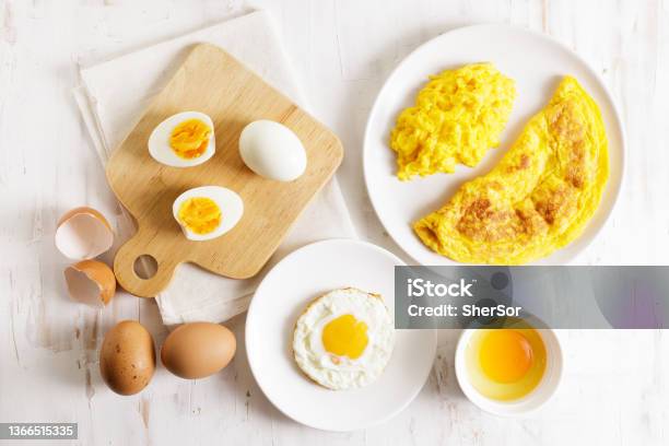 Cooking Eggs In Deferent Way Stock Photo - Download Image Now - Breakfast, Omelet, Egg - Food