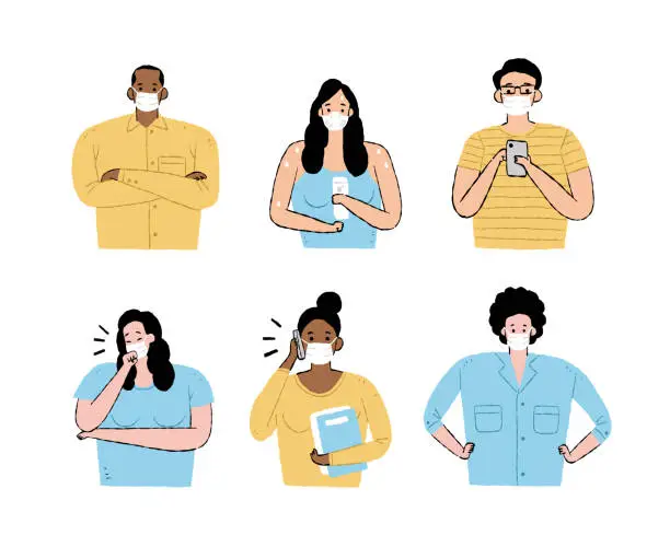 Vector illustration of various of people wearing a surgical mask for prevented from pollution and virus