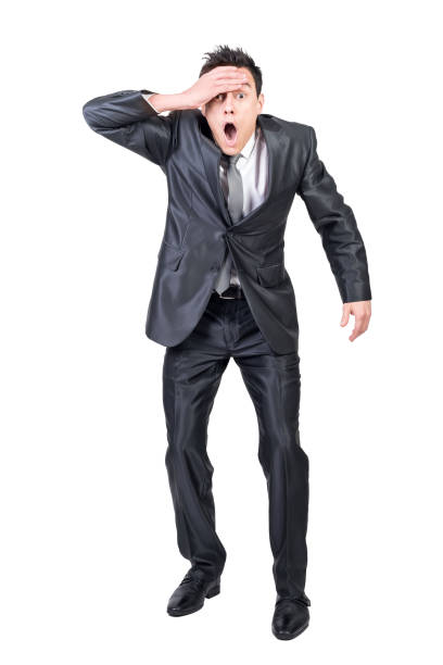 istock Surprised man with opened mouth. White background. 1366521709