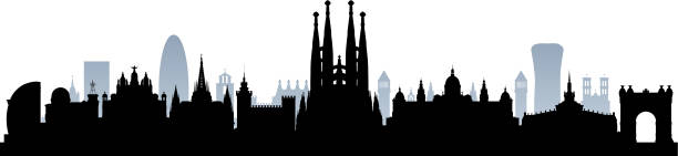 バルセロナ スカイライン (すべての建物が完成し可動) - plaza de espana barcelona street catalonia点のイラスト素材／クリップアート素材／マンガ素材／アイコン素材