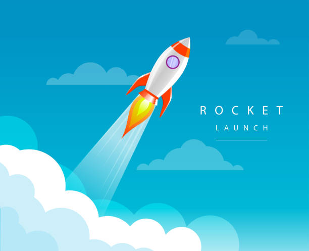business launch global business financial background rocket template stock illustrations