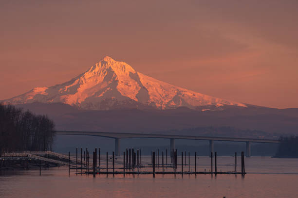 istock Snowy mountain glowing in sunset 1366525148