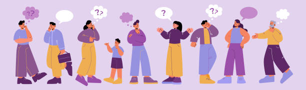 People with speech bubbles and questions, asking vector art illustration