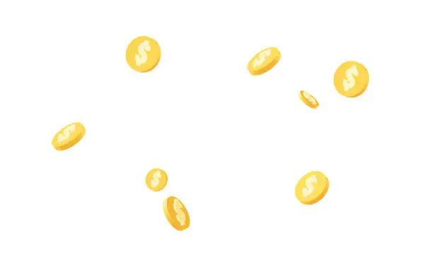 Vector illustration of Gold coins falling down isolated on white background in different positions