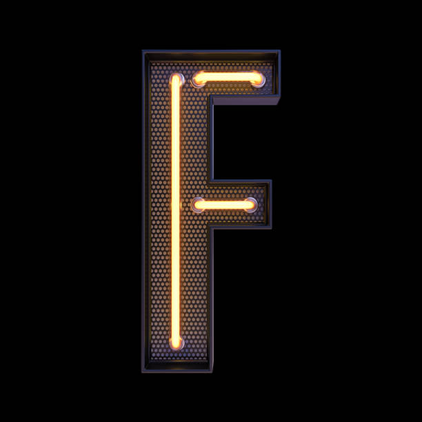 istock Neon retro Light Alphabet letter F isolated on a black background with Clipping Path. 3d illustration. 1366529775