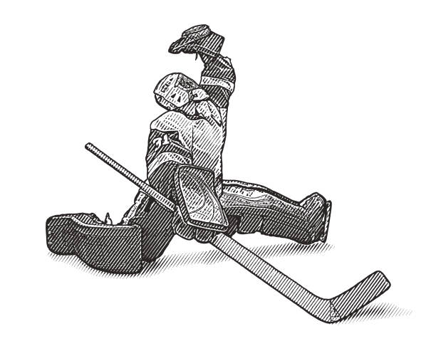 eishockey-torwart macht einen save - ball halten stock-grafiken, -clipart, -cartoons und -symbole