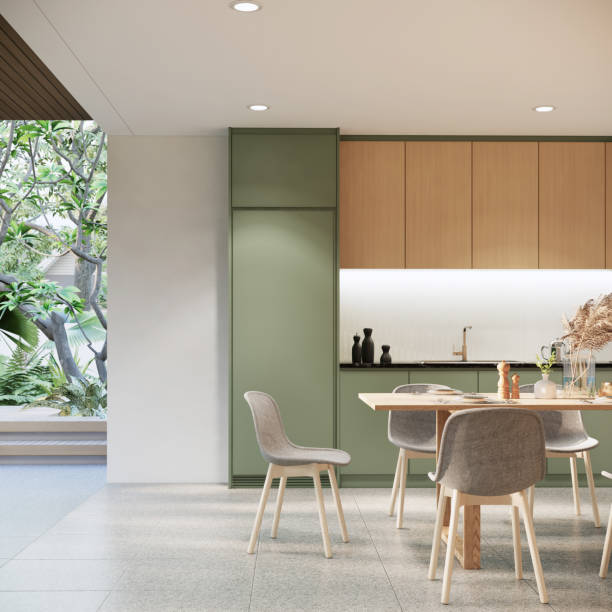 istock japandi modern scandinavian style apartment interior design, kitchen and dining room design, 3d background 1366533442