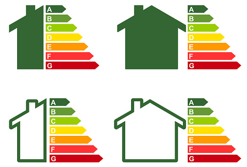 Housing Energy Efficiency Rating Certificate in House Shape. Vector Illustration
