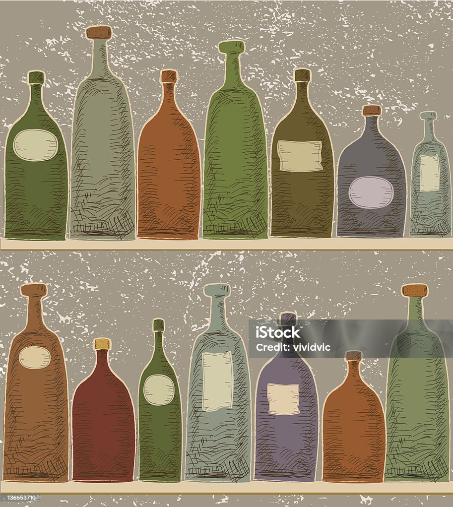 Étagères de bouteilles de couleur au Style Vintage. - clipart vectoriel de Bouteille libre de droits