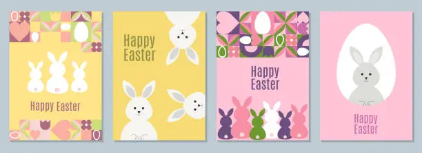 Vector illustration of Set of Easter greeting cards.