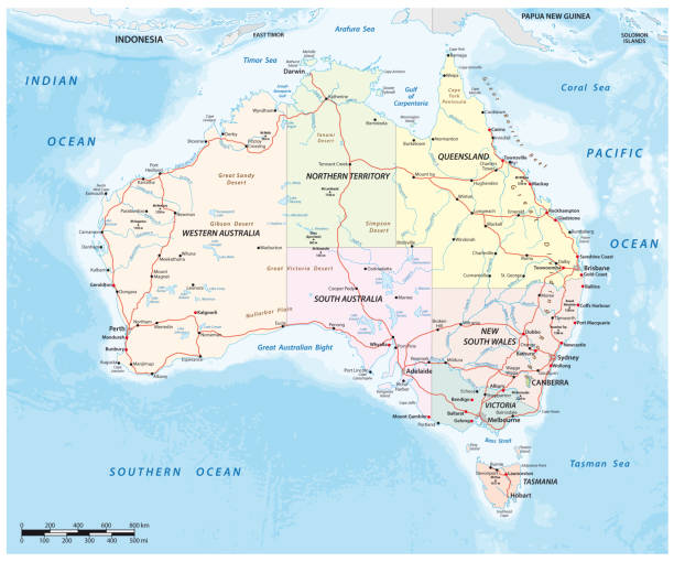 illustrations, cliparts, dessins animés et icônes de carte vectorielle détaillée du continent australien - queensland