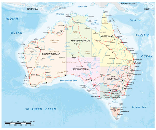detailed vector map of the Australian continent detailed vector map of the Australian continent queensland stock illustrations