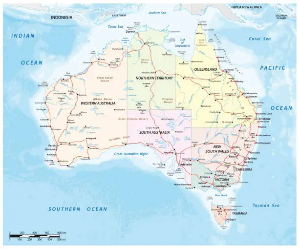 Vector illustration of detailed vector map of the Australian continent