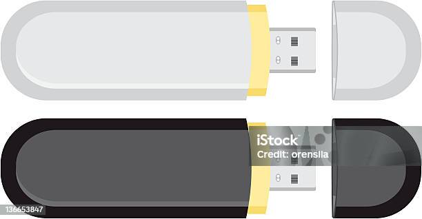 Dois Telemóvel Unidade Flash Usb Memória - Arte vetorial de stock e mais imagens de Branco - Branco, Cabo USB, Chave