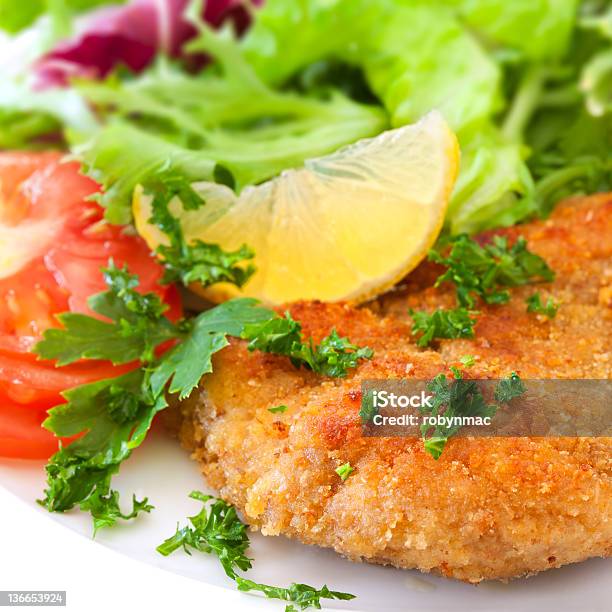 Schnitzel With Salad Stock Photo - Download Image Now - Breaded, Breaded Chicken, Chicken Meat