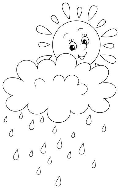 웃는 태양과 비 구름 - rain sun sunlight cloud stock illustrations
