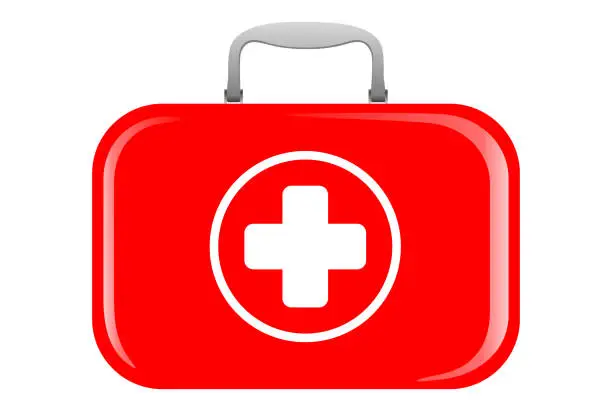 Vector illustration of first aid kit on white background. Vector illustration