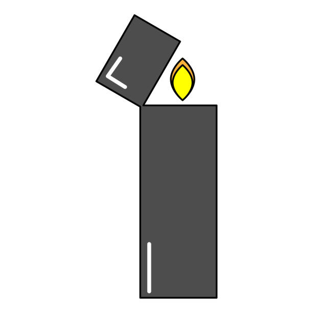 ikona zapalniczki. szary symbol. znak ognia. element konspektu. obiekt izolowany. ilustracja wektorowa. obraz stockowy. - cigarette lighter gasoline open cigarette stock illustrations