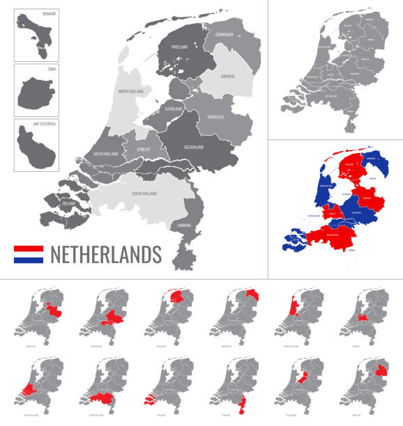 stockillustraties, clipart, cartoons en iconen met detailed vector map of regions of netherlands with flag - rotterdam