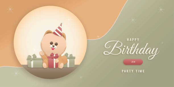 ilustraciones, imágenes clip art, dibujos animados e iconos de stock de feliz cumpleaños linda plantilla de perro. - birthday card dog birthday animal