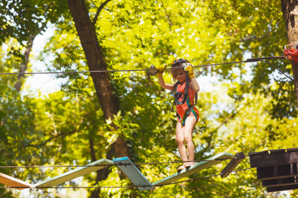 istock Low Angle View Of Girl Walking On Rope 1366550570
