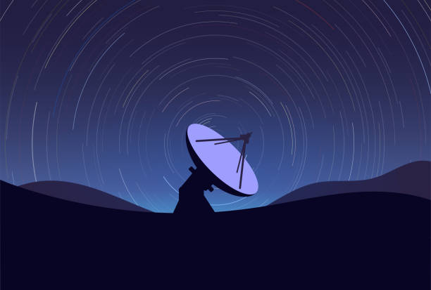 большой радиотелескоп и звездные следы - satellite dish stock illustrations