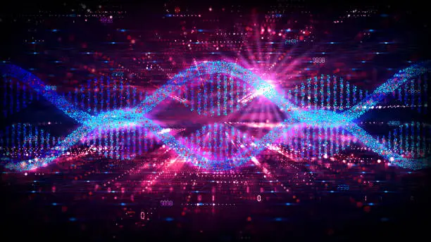 Photo of mRNA Technology - Messenger RNA - Two Strands of mRNA on Abstract Technology Background