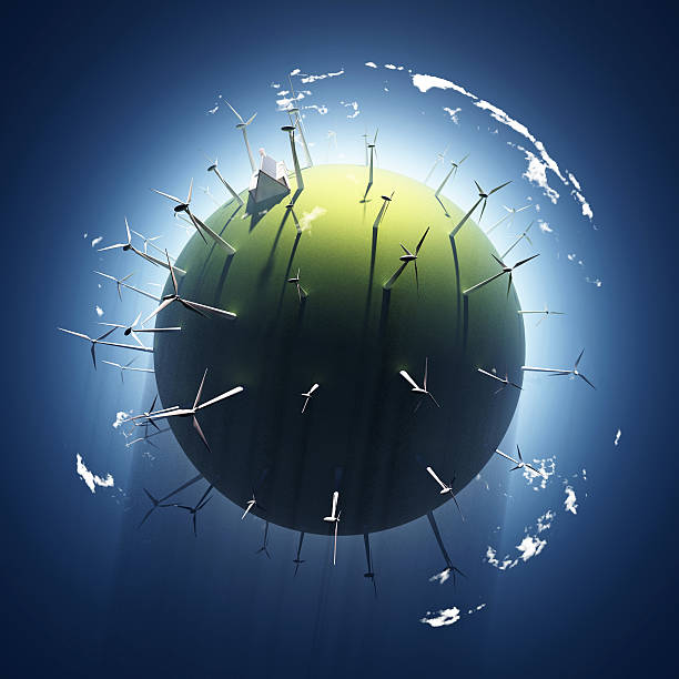 istock wind turbine on green planet 136655604