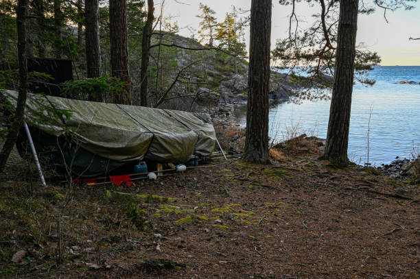 istock boat covered in tarpaulin for winter storage 1366557185