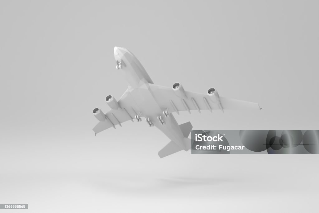 Airplane isolated on white background. polygon minimal concept. monochrome. 3D render. Airplane isolated on white background. polygon minimal concept. monochrome. 3D render."r"n Three Dimensional Stock Photo