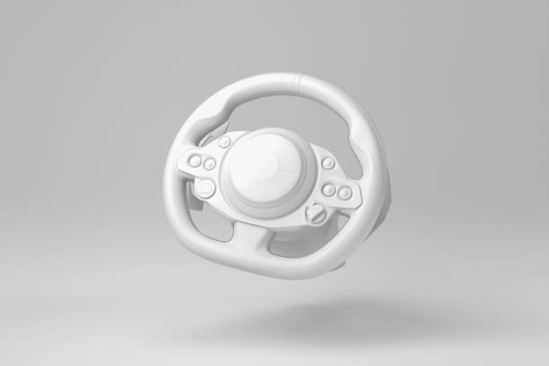 istock Steering Wheel isolated on white background. minimal concept. monochrome. 3D render. 1366558647
