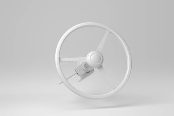 Steering Wheel isolated on white background. minimal concept. monochrome. 3D render. Steering Wheel isolated on white background. minimal concept. monochrome. 3D render."r"n white steering wheel stock pictures, royalty-free photos & images