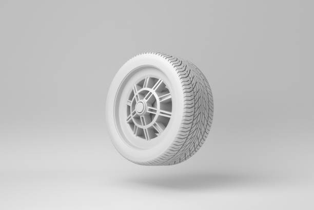 istock Car wheels isolated on white background. minimal concept. monochrome. 3D render. 1366558697