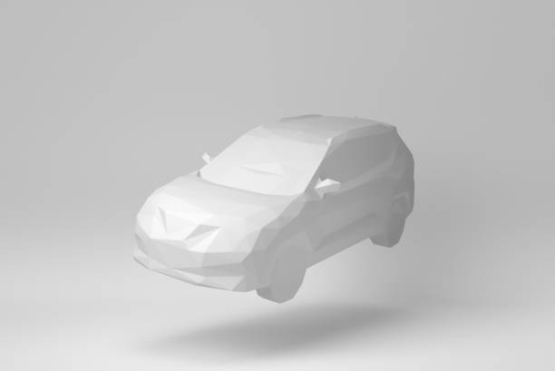 Car Isolated on white background. polygon minimal concept. monochrome. 3D render.\