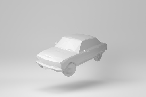 Car Isolated on white background. polygon minimal concept. monochrome. 3D render.\