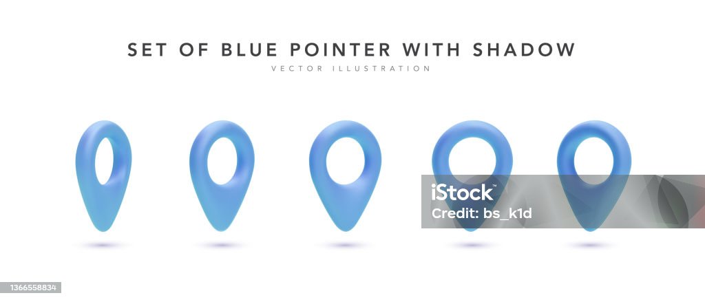 Map Pointer Blue Set Of 3d Realistic Blue Map Pointer With Shadow Isolated On White ...