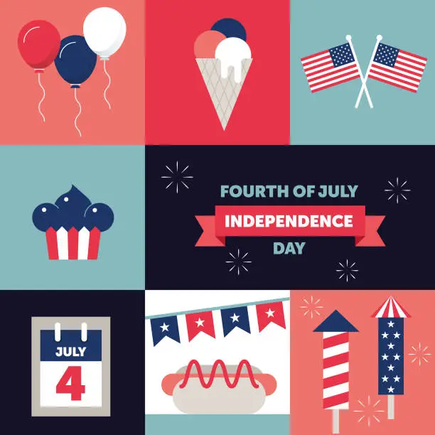 Vector illustration of Icons Set Fourth of July event