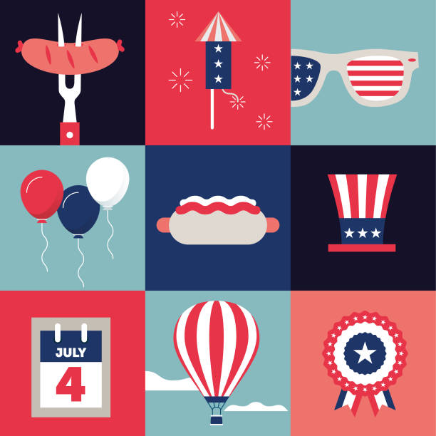 Icons Set Fourth of July event Composition Set for Fourth of July event independence day holiday illustrations stock illustrations