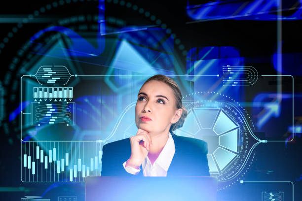 istock Businesswoman with laptop thinking, data information and storage 1366560915