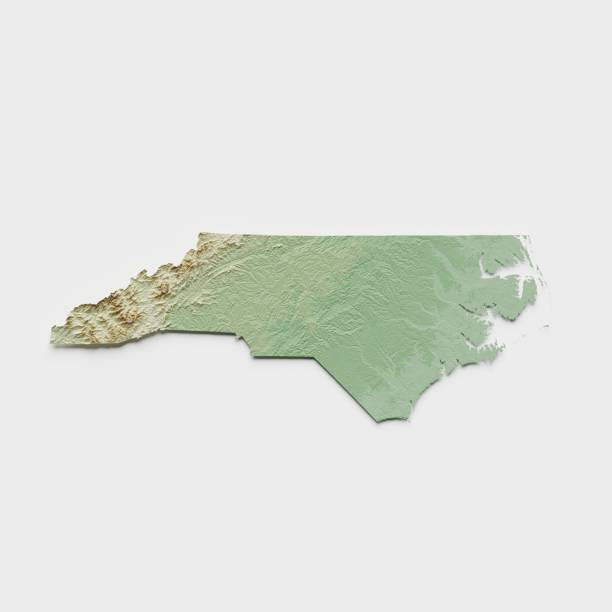 North Carolina Topographic Relief Map  - 3D Render