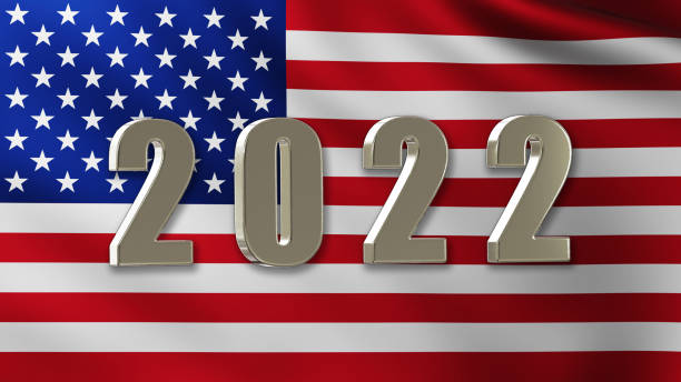 istock Large Silver Design 2022 on an American Flag 1366561493