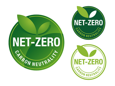 Net-Zero sticker. CO2 neutral. Carbon neutrality - no air atmosphere pollution industrial production eco-friendly template