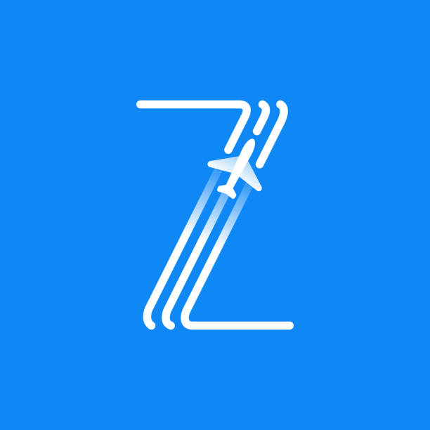 letter z 로고는 평면 아이콘이 있는 세 개의 평행선으로 만들어집니다. - airplane commercial airplane airport arrow sign stock illustrations