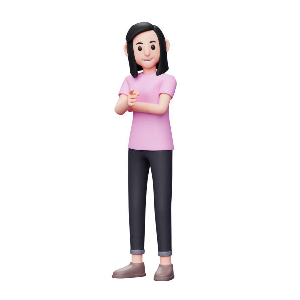 istock girl pointing at camera, 3d render character posing smiling looking at camera 1366567547