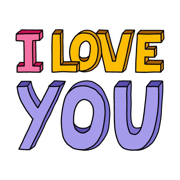 ilustrações de stock, clip art, desenhos animados e ícones de i love you in different languages, in english. vector bold and trendy lettering with hand drawn outline in bright colors. retro lettering on a valentine's day, conceptual sweet romantic illustration. - i love you frase em inglês