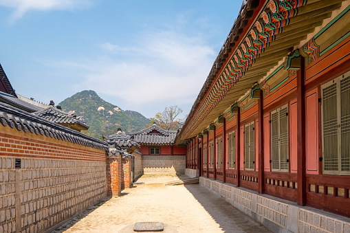 Beautiful Korean Style Building Wall in the Palace of Seoul